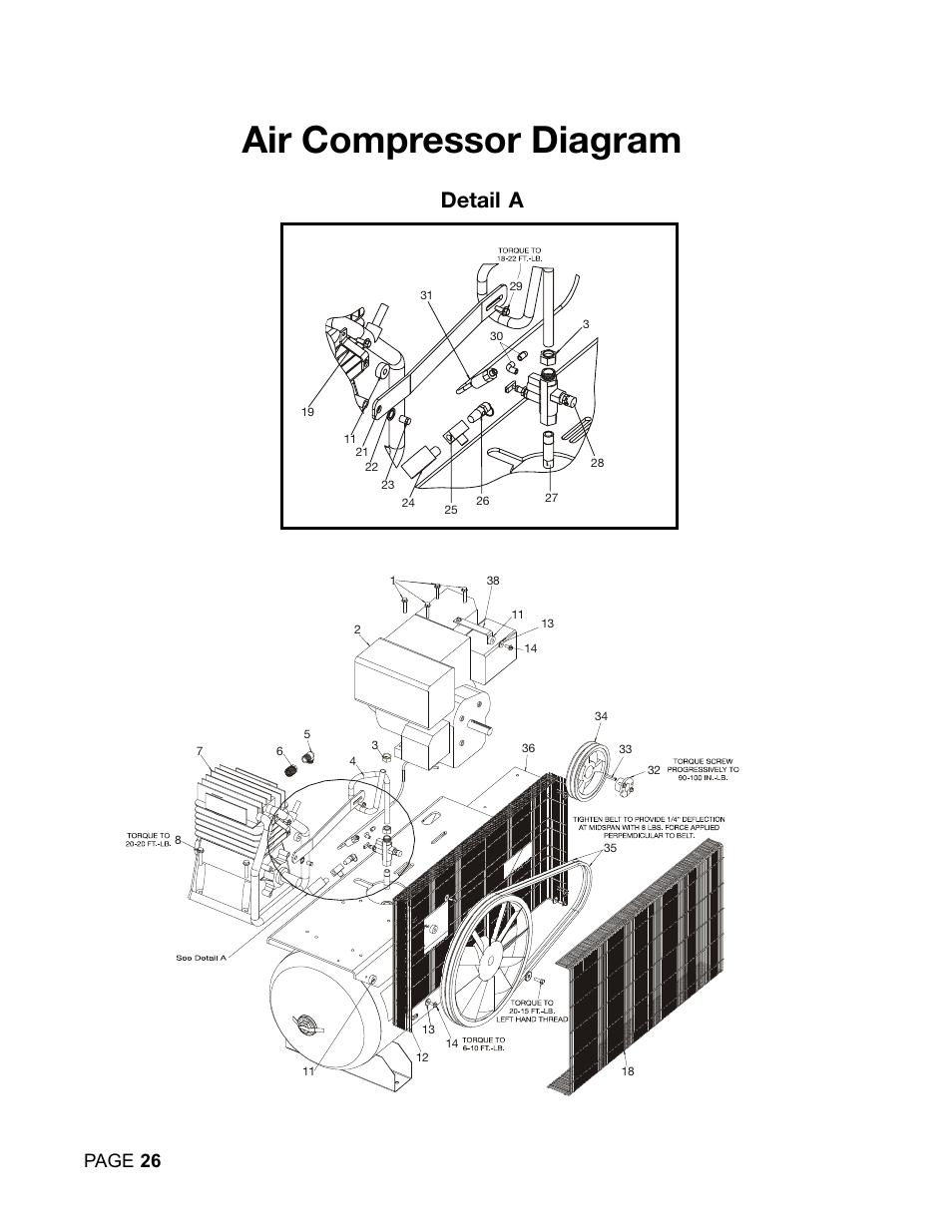 Air compressor diagram, Detail a, Page 26 | DeVilbiss DACE-7161-2 User Manual | Page 26 / 32