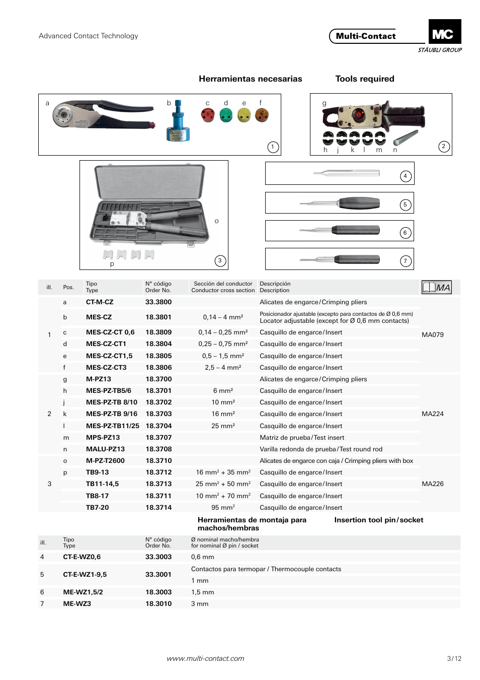 Herramientas necesarias tools required | Multi-Contact MA213-01 User Manual | Page 3 / 12