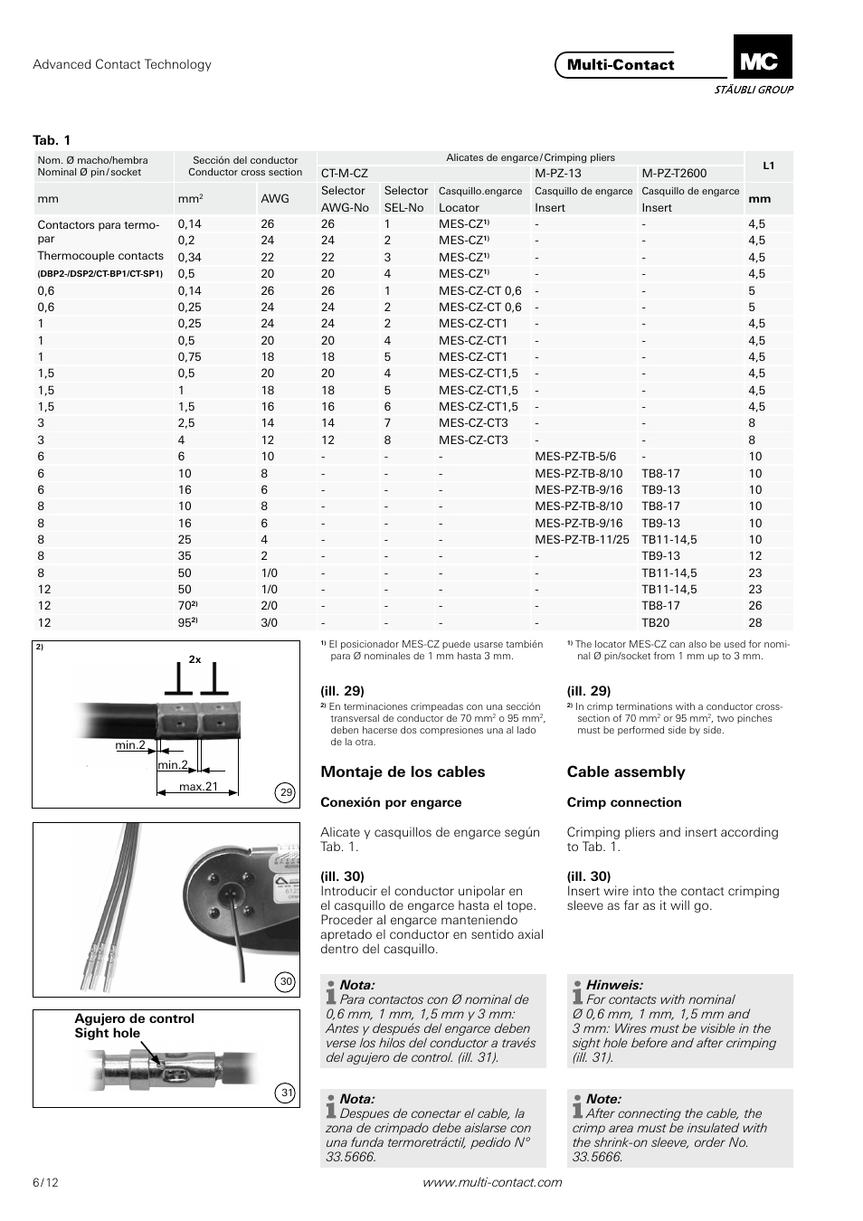 Montaje de los cables cable assembly | Multi-Contact MA213-01 User Manual | Page 6 / 12