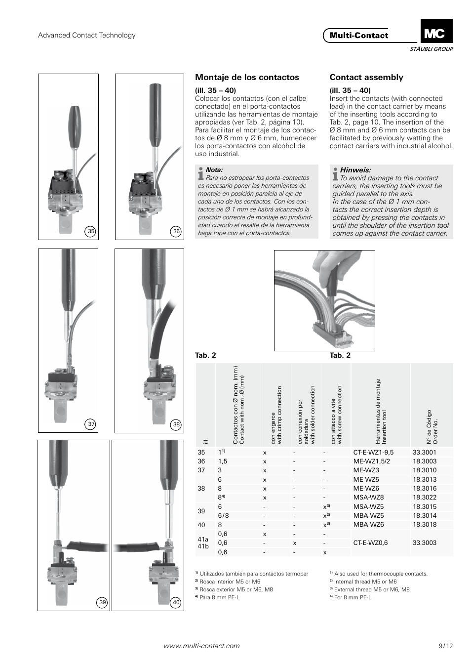 Montaje de los contactos contact assembly | Multi-Contact MA213-01 User Manual | Page 9 / 12