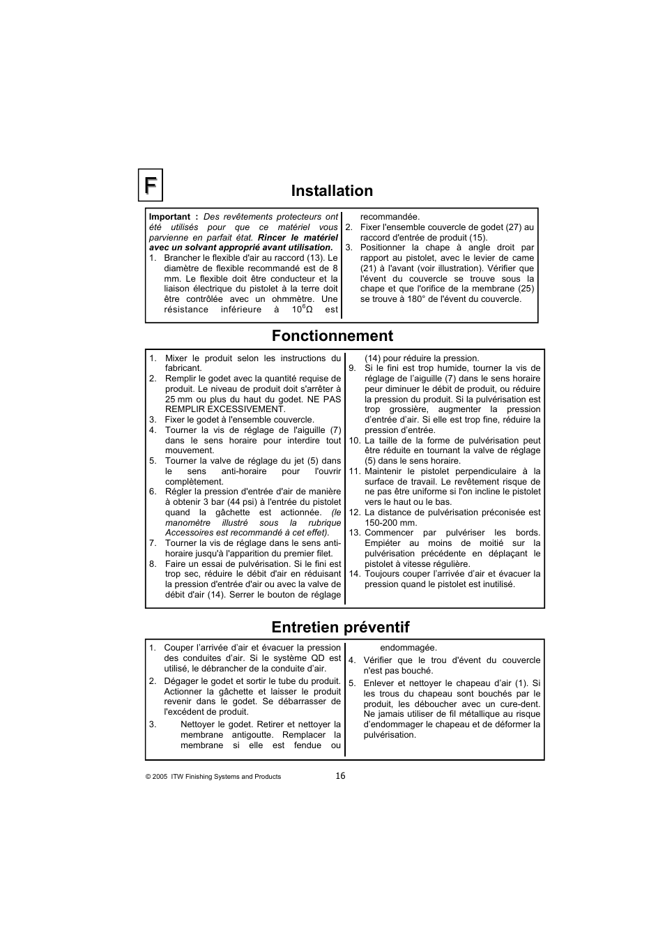 Installation, Entretien préventif, Fonctionnement | DeVilbiss COMPACT P2-11 User Manual | Page 16 / 32