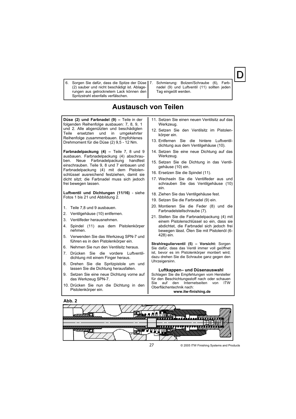 Austausch von teilen | DeVilbiss COMPACT P2-11 User Manual | Page 27 / 32