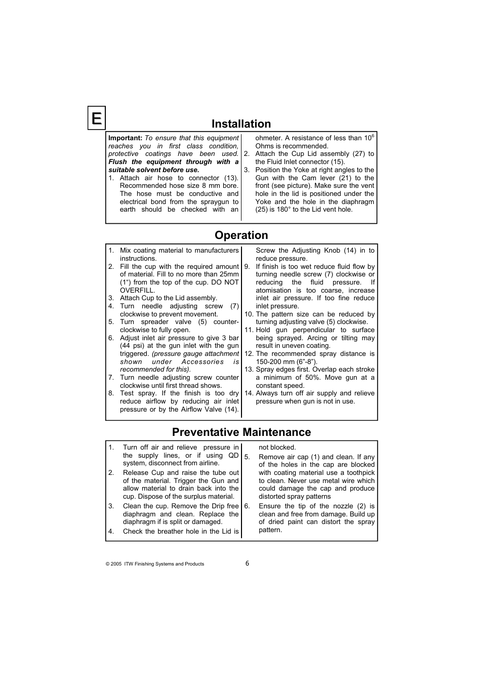 Preventative maintenance, Operation, Installation | DeVilbiss COMPACT P2-11 User Manual | Page 6 / 32