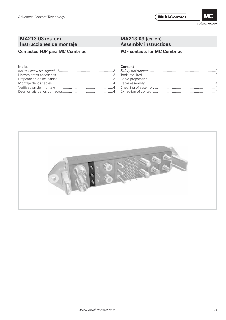 Multi-Contact MA213-03 User Manual | 4 pages