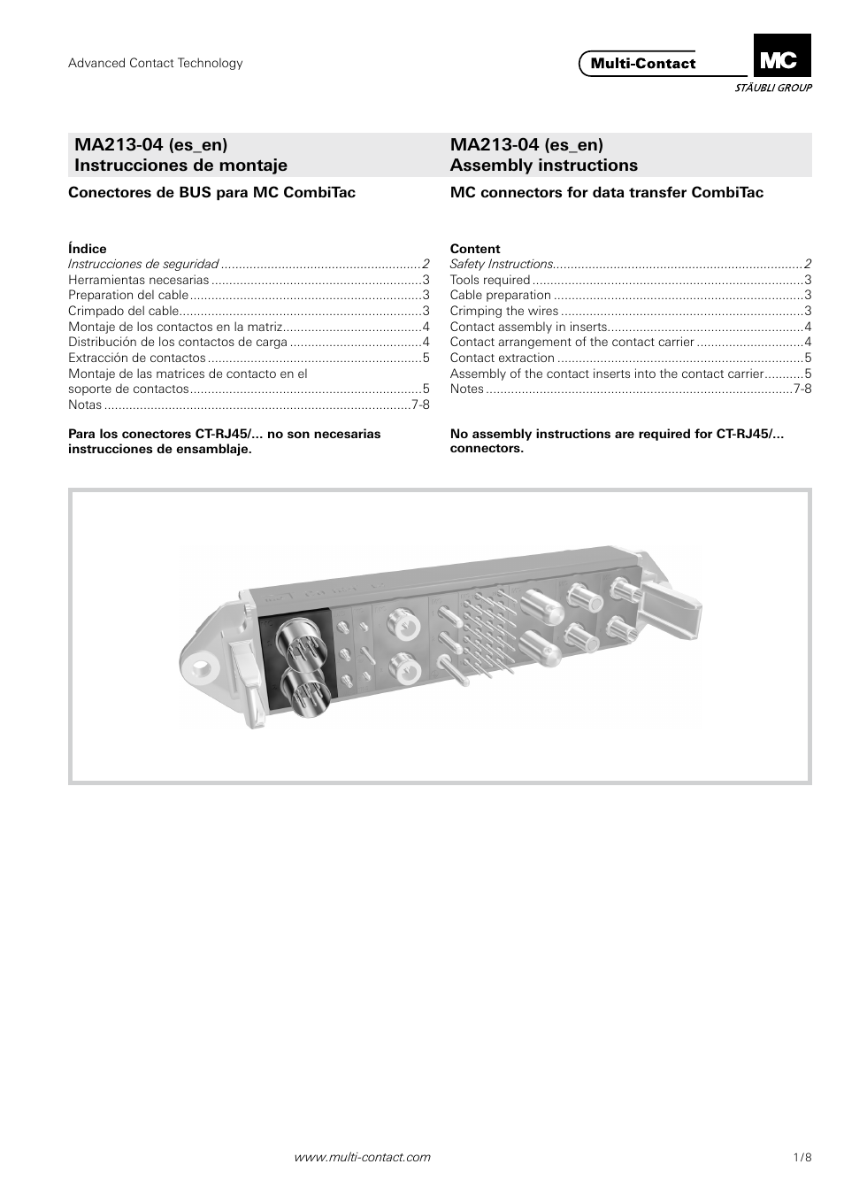 Multi-Contact MA213-04 User Manual | 8 pages