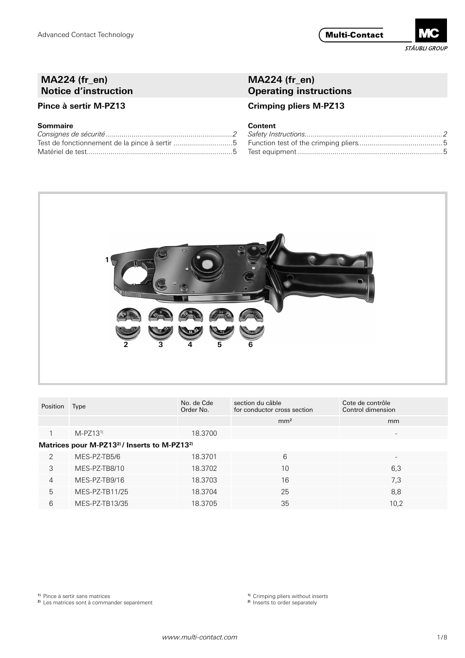 Multi-Contact MA224 User Manual | 8 pages