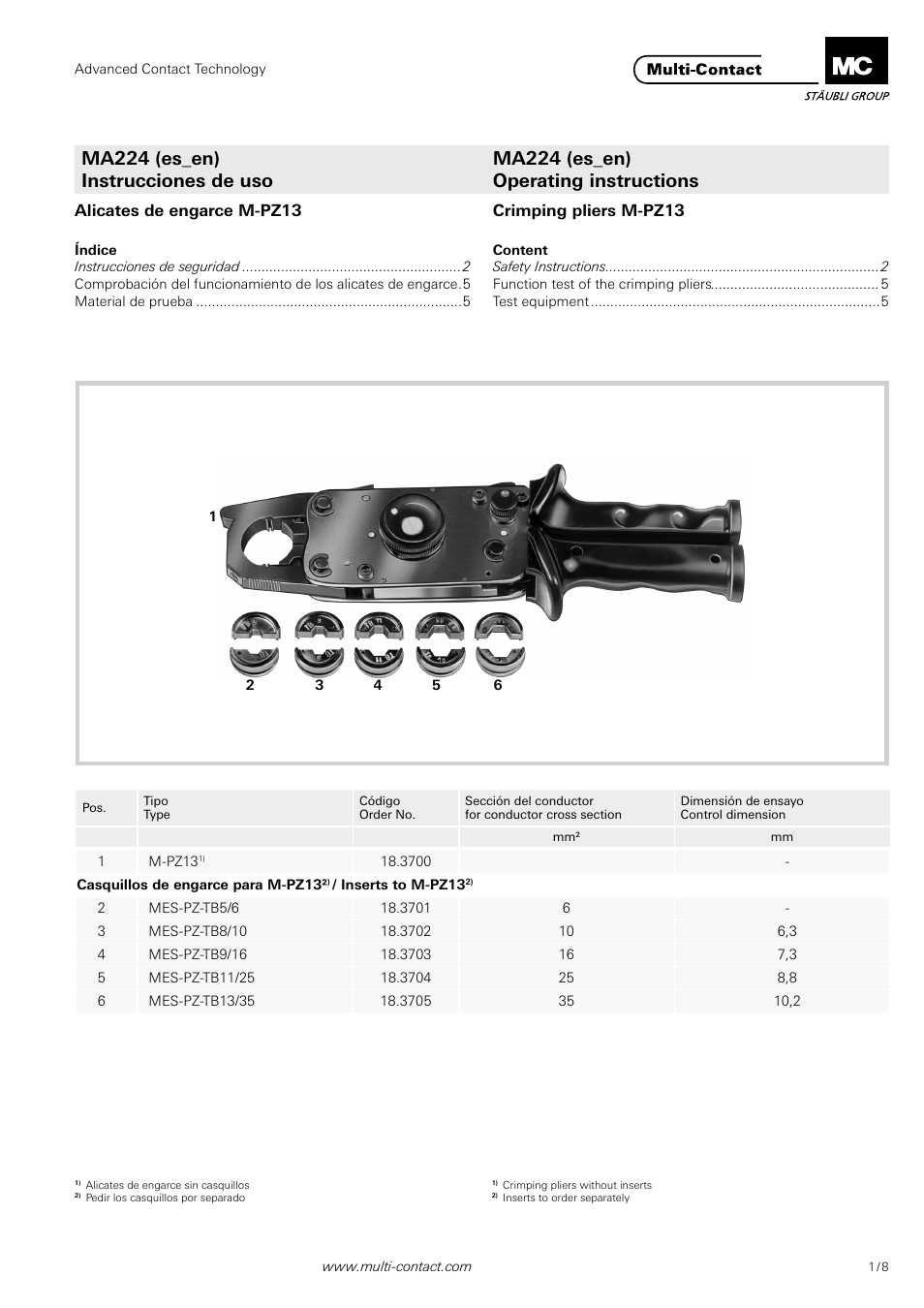 Multi-Contact MA224 User Manual | 8 pages