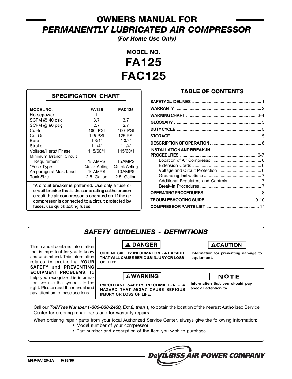 DeVilbiss FA125 User Manual | 12 pages