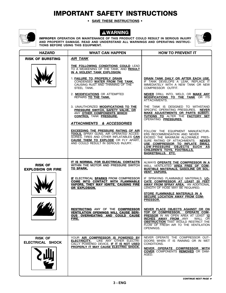 Important safety instructions | DeVilbiss FA125 User Manual | Page 3 / 12