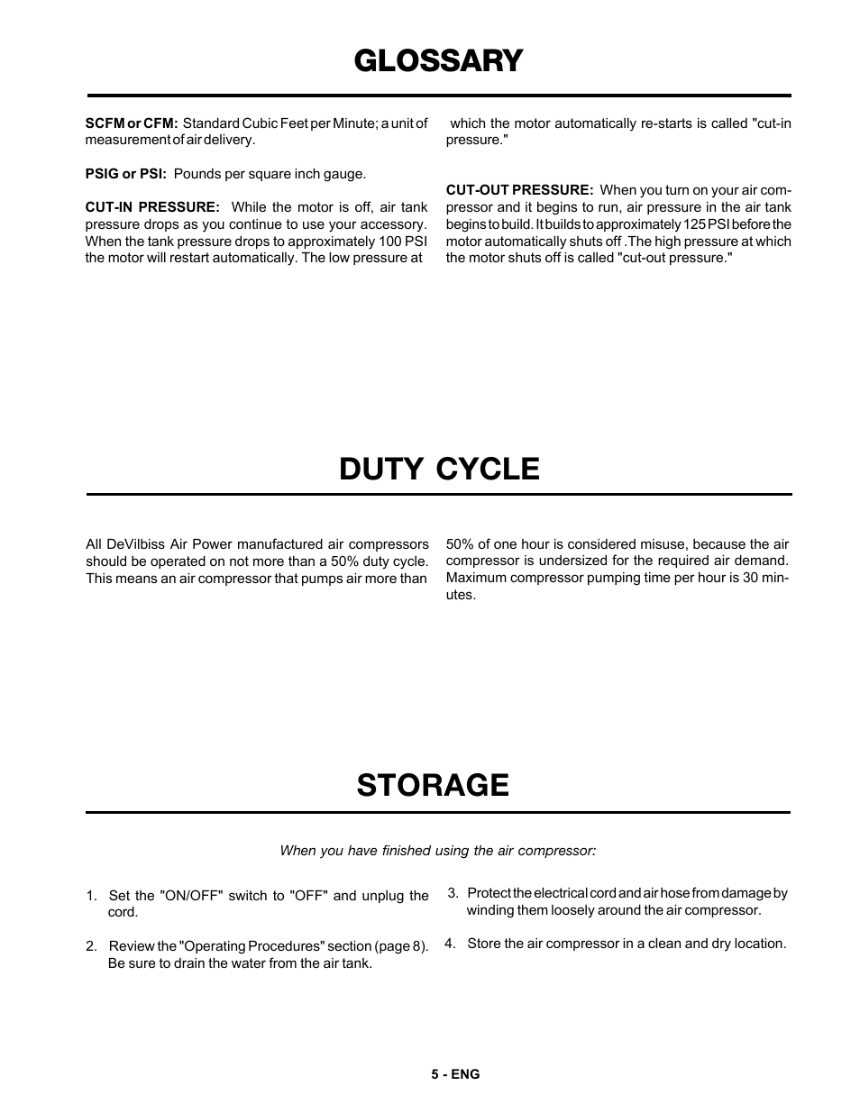Glossary, Storage duty cycle | DeVilbiss FA125 User Manual | Page 5 / 12