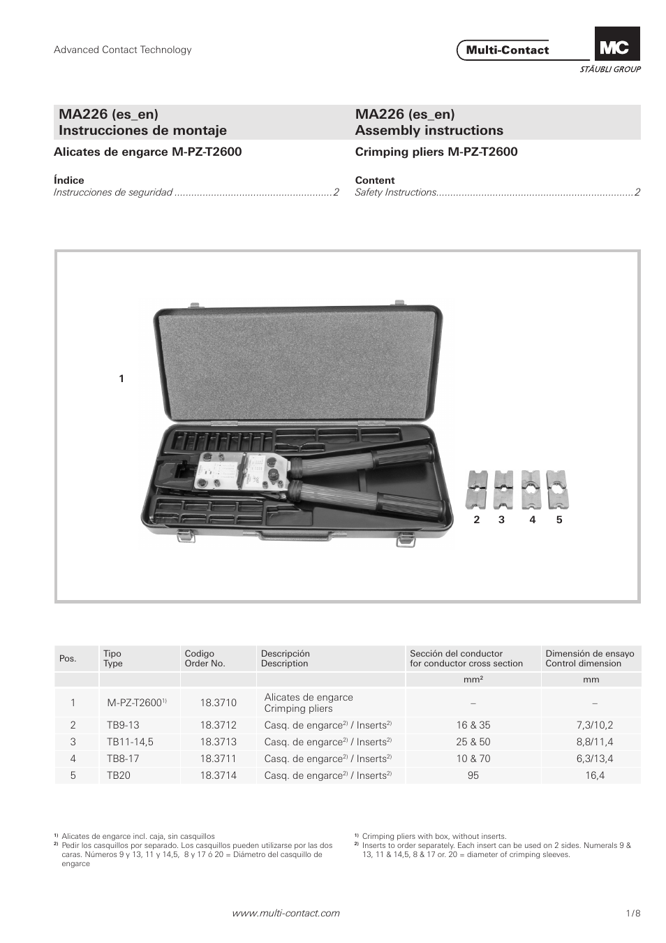 Multi-Contact MA226 User Manual | 8 pages