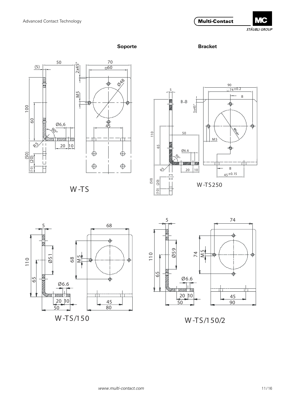 W -ts, W -ts/150, W -ts/150/2 | W -ts250 | Multi-Contact MA200 User Manual | Page 11 / 16