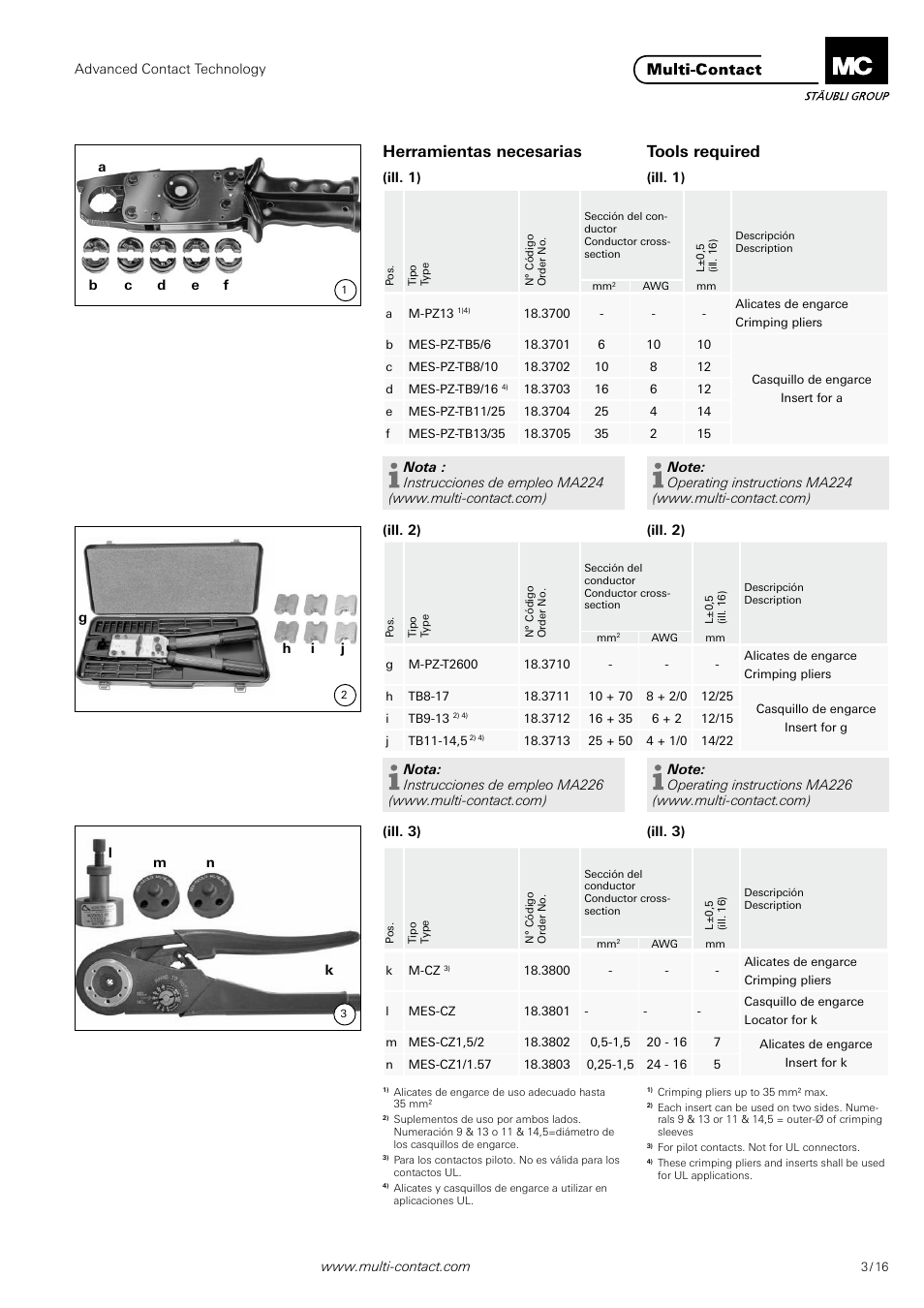 Herramientas necesarias tools required | Multi-Contact MA200 User Manual | Page 3 / 16