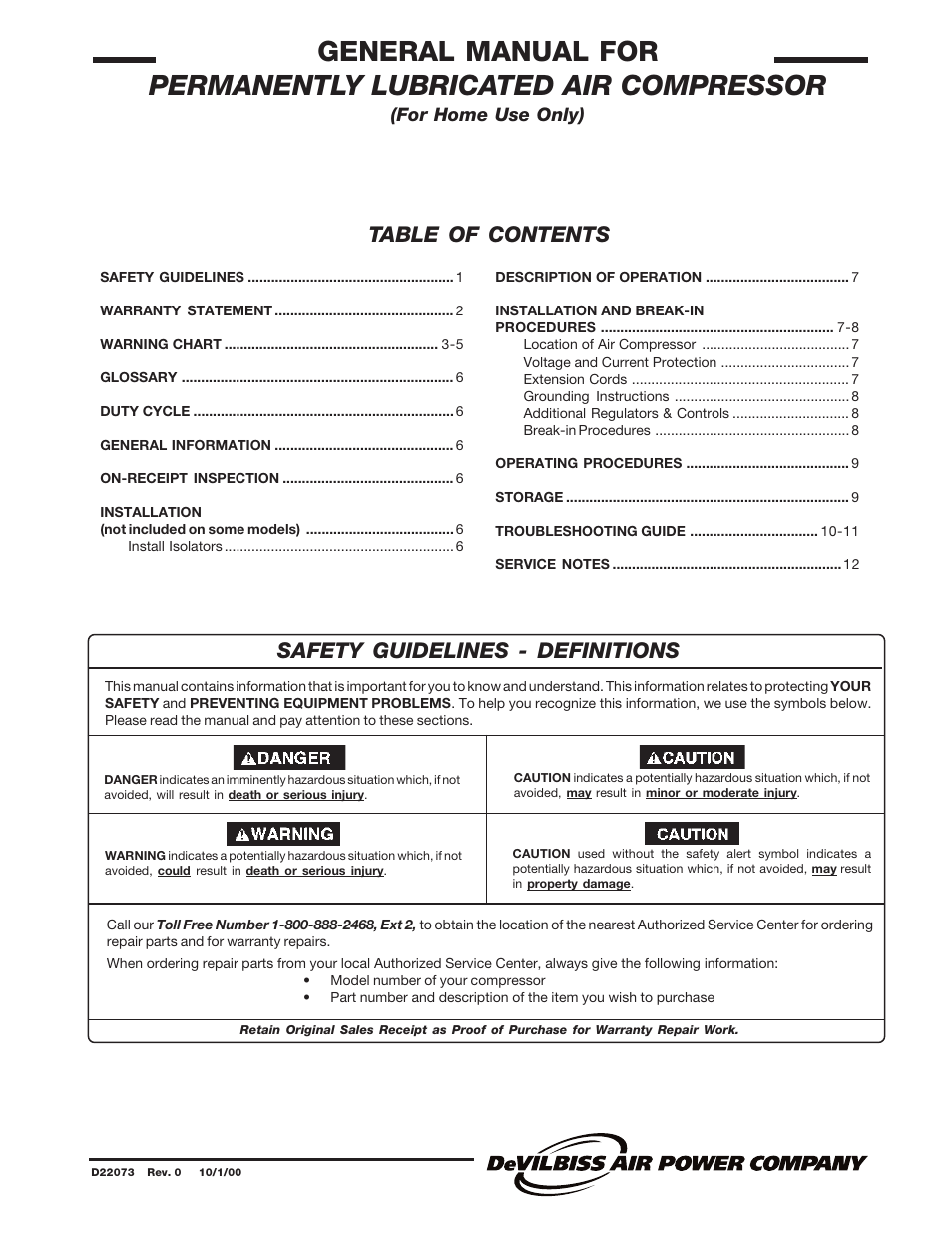 DeVilbiss D22073 User Manual | 12 pages