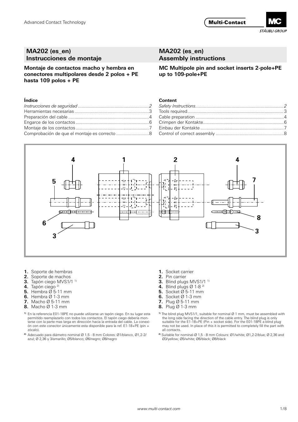 Multi-Contact MA202 User Manual | 8 pages