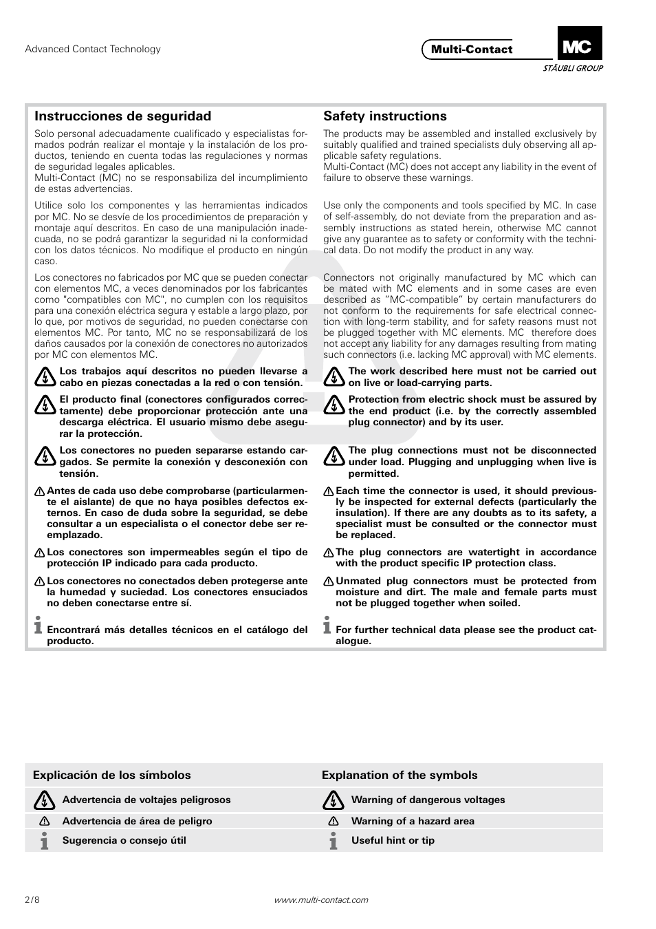 Instrucciones de seguridad safety instructions | Multi-Contact MA202 User Manual | Page 2 / 8