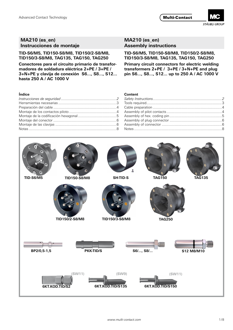 Multi-Contact MA210 User Manual | 8 pages