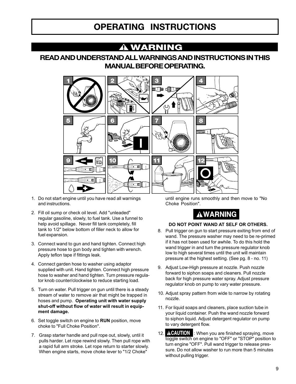 Operating instructions | DeVilbiss WG1530 User Manual | Page 9 / 16