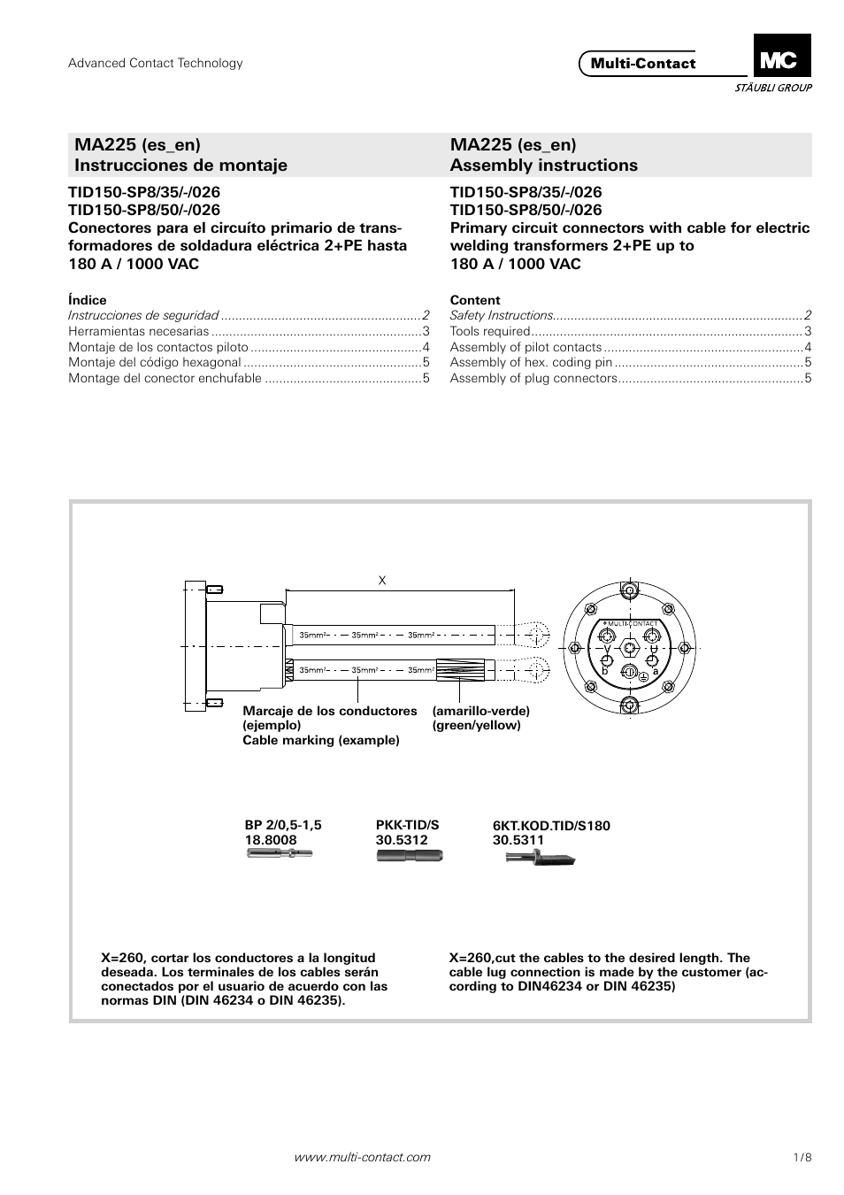 Multi-Contact MA225 User Manual | 8 pages