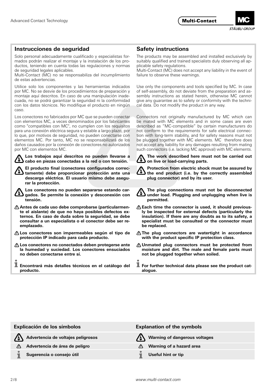 Instrucciones de seguridad safety instructions | Multi-Contact MA225 User Manual | Page 2 / 8