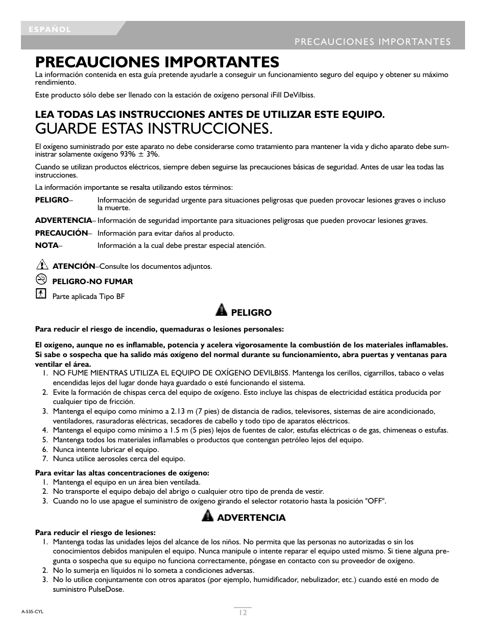 Precauciones importantes, Guarde estas instrucciones | DeVilbiss IFILL PD1000A User Manual | Page 12 / 28