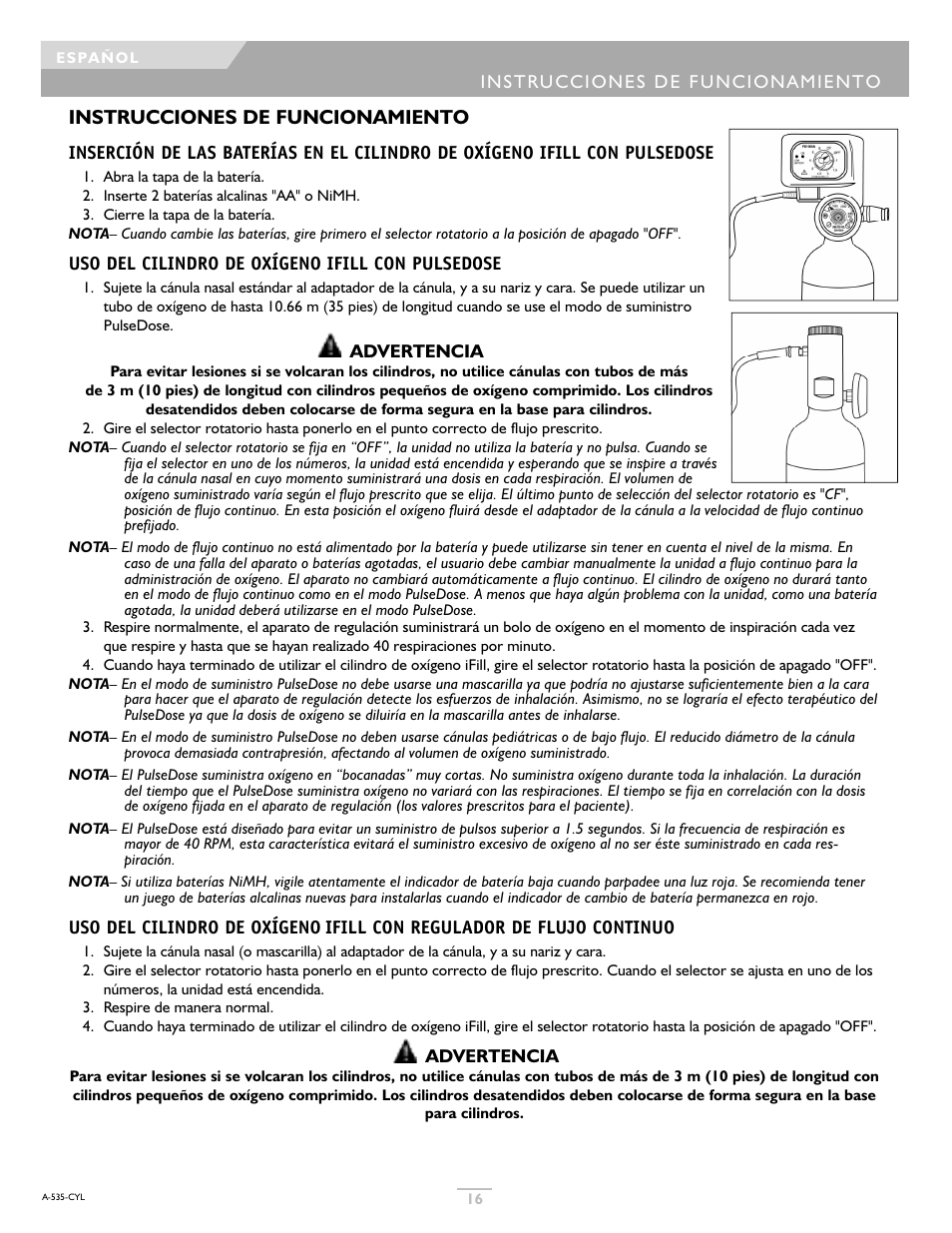 Instrucciones de funcionamiento | DeVilbiss IFILL PD1000A User Manual | Page 16 / 28