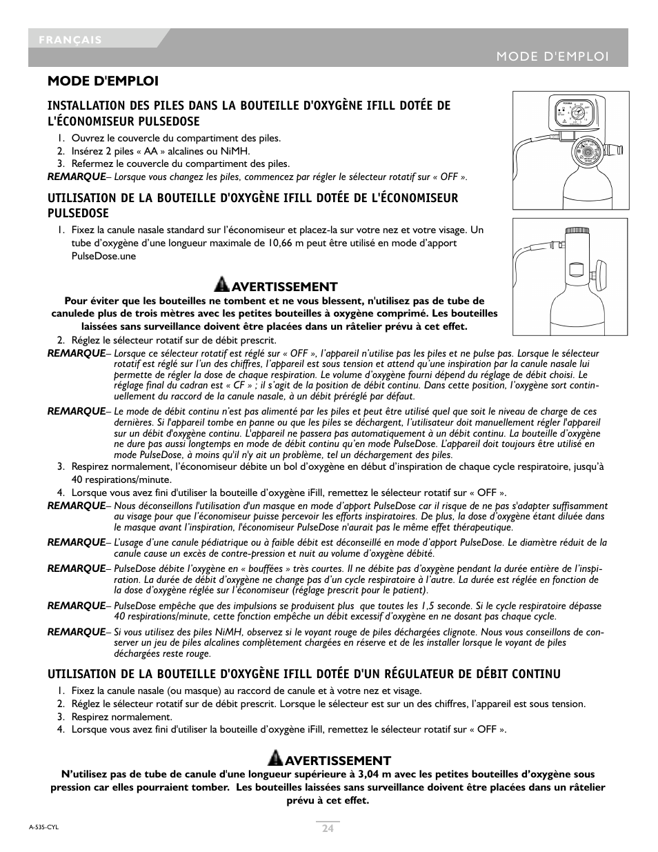 Mode d'emploi | DeVilbiss IFILL PD1000A User Manual | Page 24 / 28