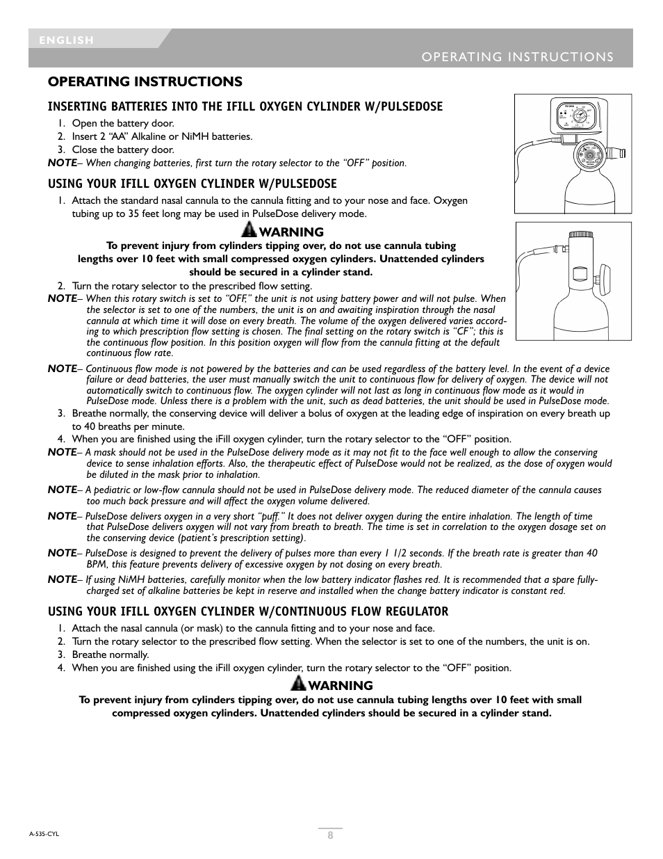 Operating instructions | DeVilbiss IFILL PD1000A User Manual | Page 8 / 28