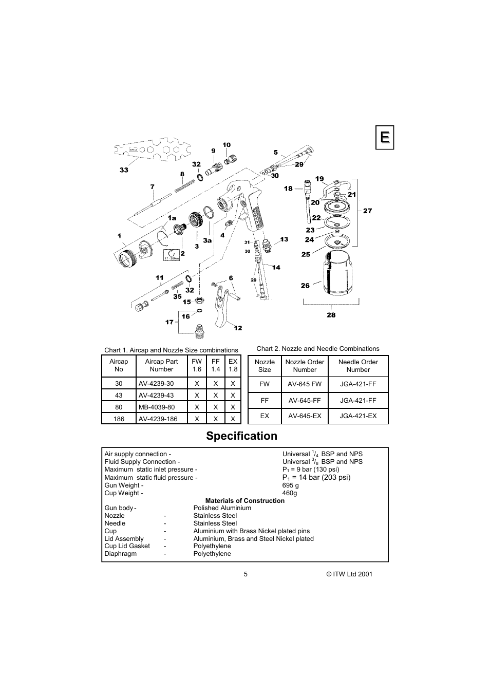 Specification | DeVilbiss JGA-614FWH-186B User Manual | Page 5 / 8