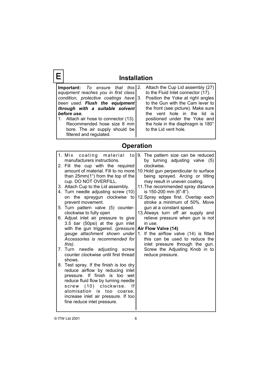 Installation, Operation | DeVilbiss JGA-614FWH-186B User Manual | Page 6 / 8
