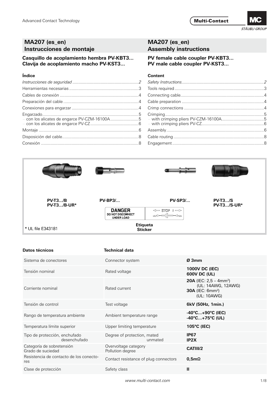 Multi-Contact MA207 User Manual | 8 pages