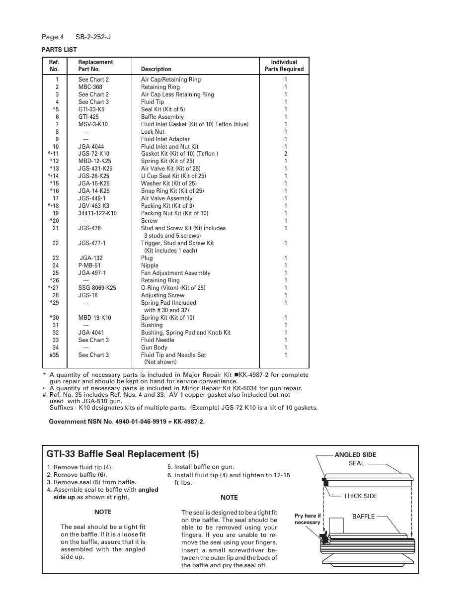 Gti-33 baffle seal replacement (5) | DeVilbiss JGA-510 User Manual | Page 4 / 8