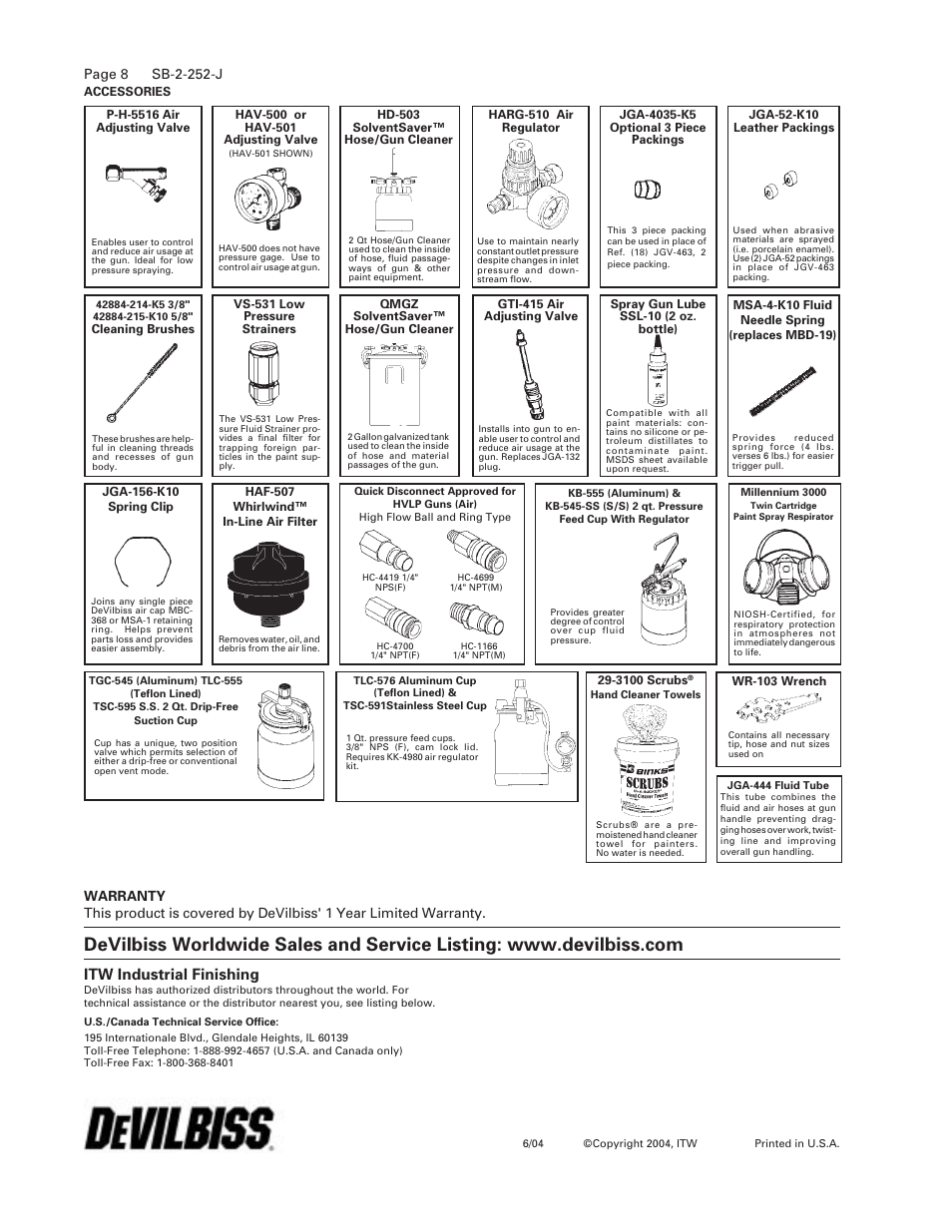 Itw industrial finishing | DeVilbiss JGA-510 User Manual | Page 8 / 8