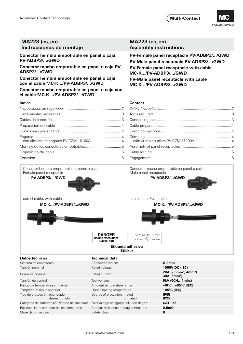 Multi-Contact MA223 User Manual | 8 pages