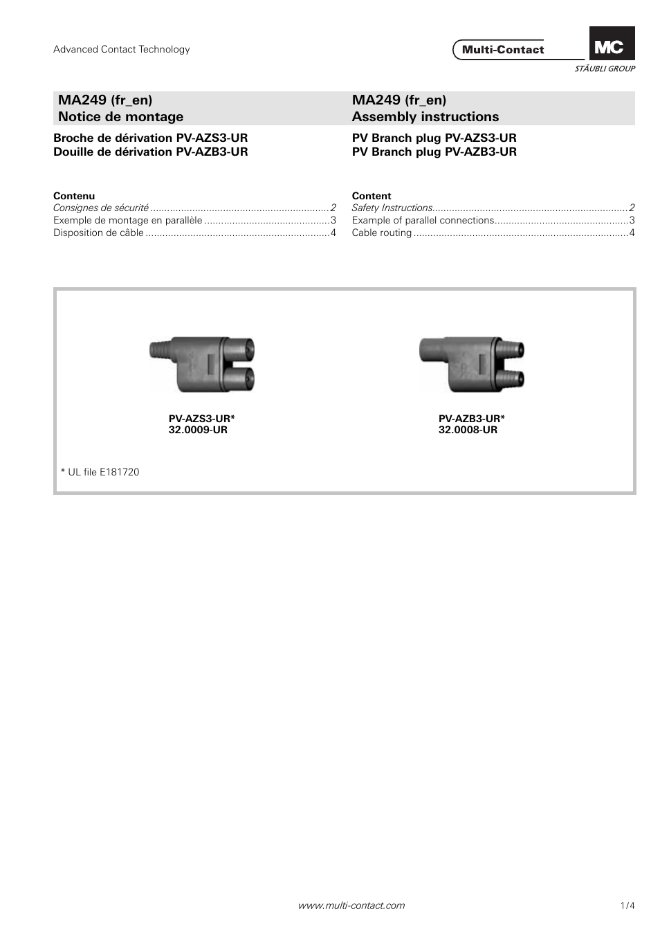 Multi-Contact MA249 User Manual | 4 pages