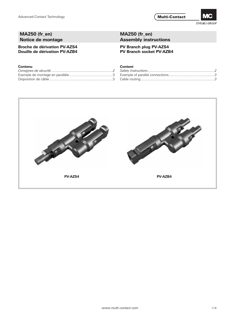 Multi-Contact MA250 User Manual | 4 pages