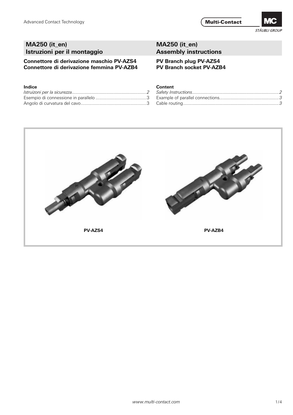 Multi-Contact MA250 User Manual | 4 pages