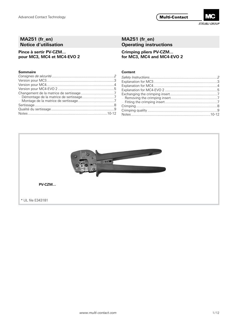 Multi-Contact MA251 User Manual | 12 pages