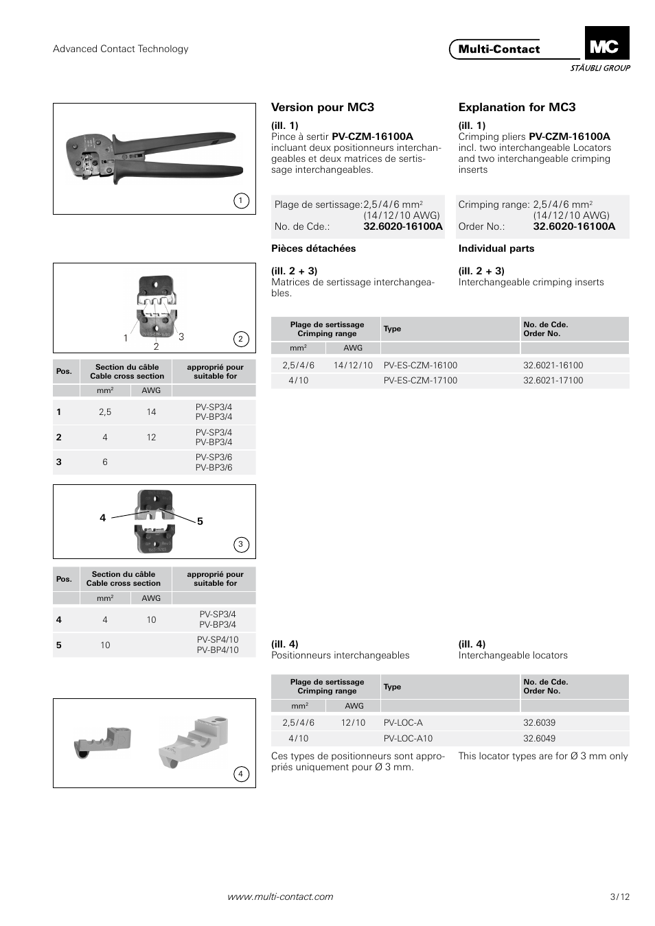 Version pour mc3 explanation for mc3 | Multi-Contact MA251 User Manual | Page 3 / 12