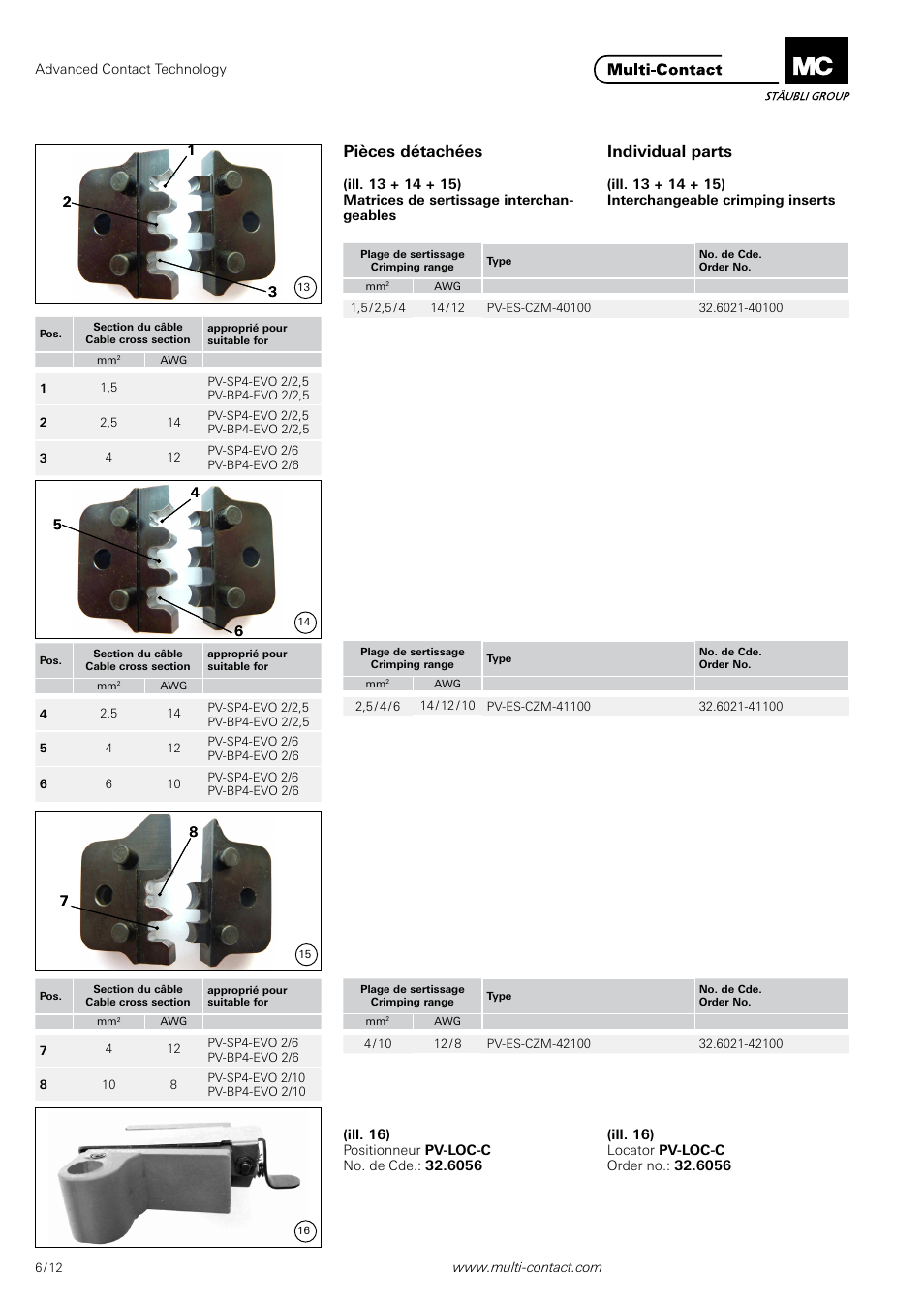 Pièces détachées individual parts | Multi-Contact MA251 User Manual | Page 6 / 12