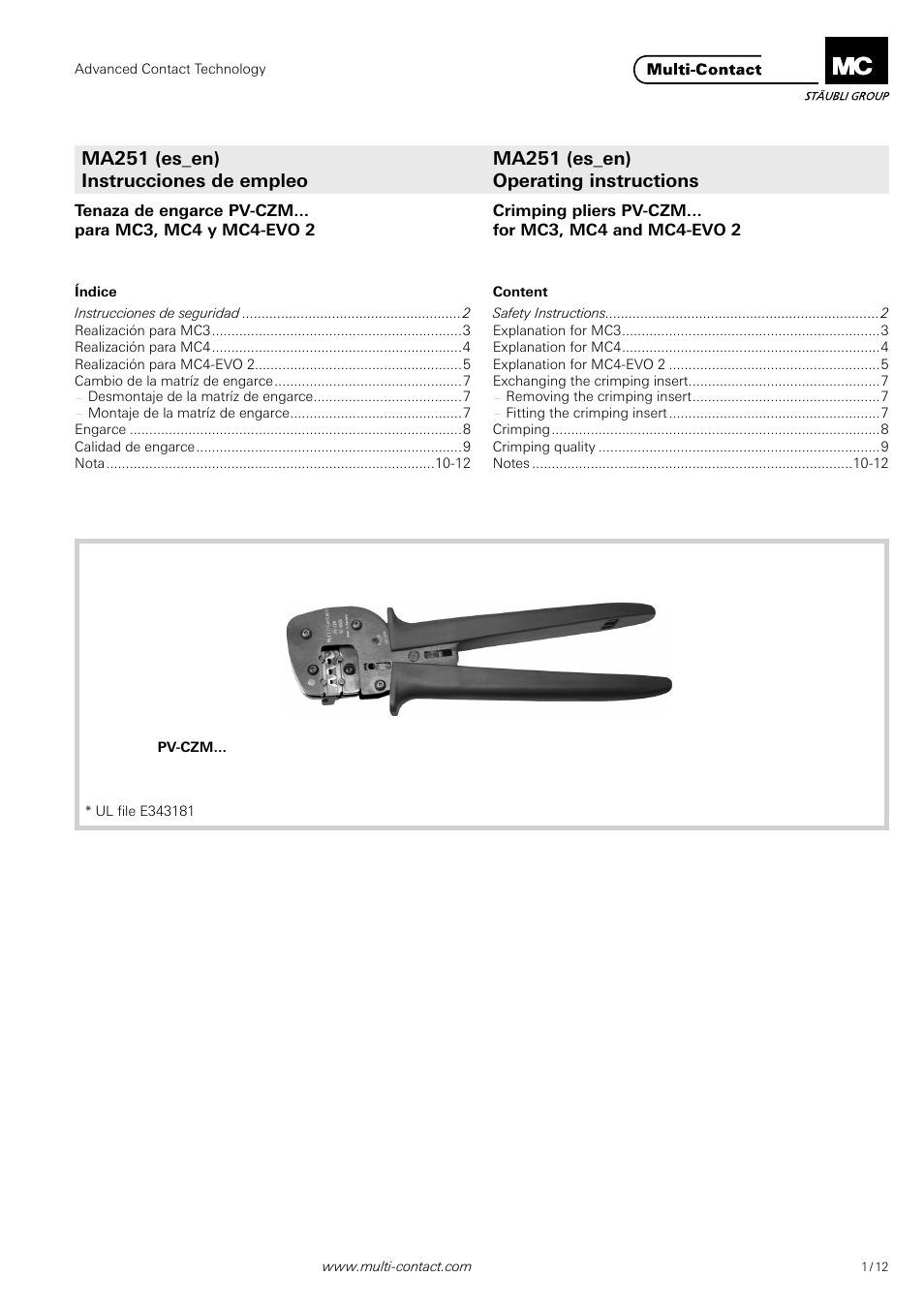 Multi-Contact MA251 User Manual | 12 pages