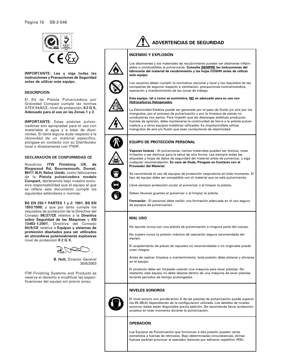 Advertencias de seguridad | DeVilbiss COMPACT SB-2-546 User Manual | Page 10 / 20