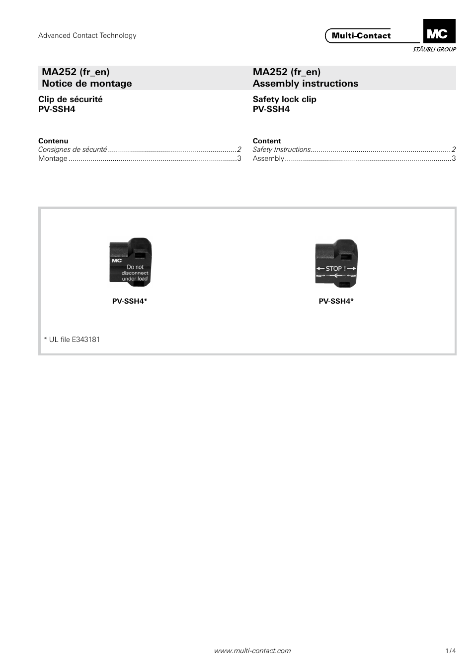 Multi-Contact MA252 User Manual | 3 pages