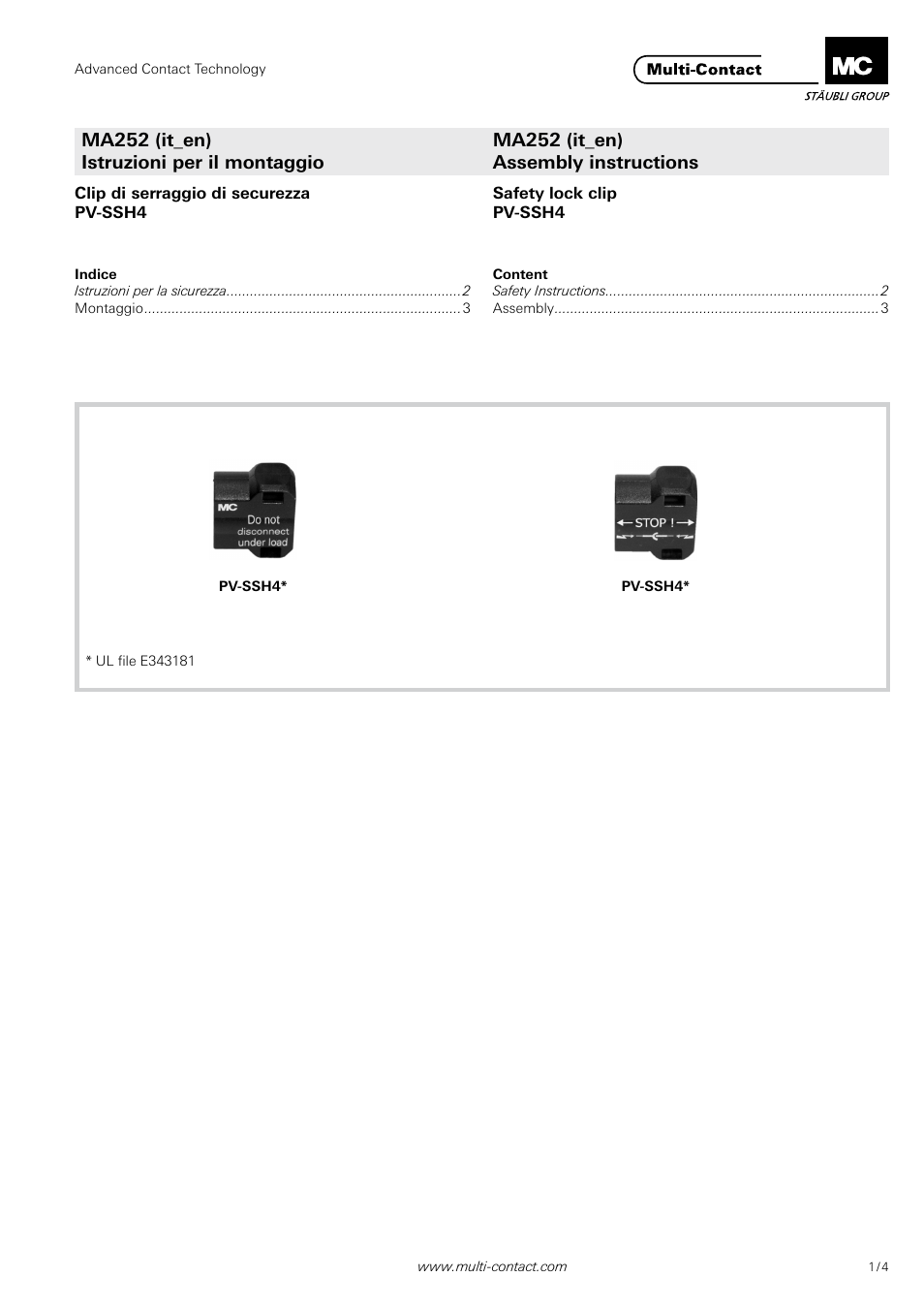 Multi-Contact MA252 User Manual | 3 pages