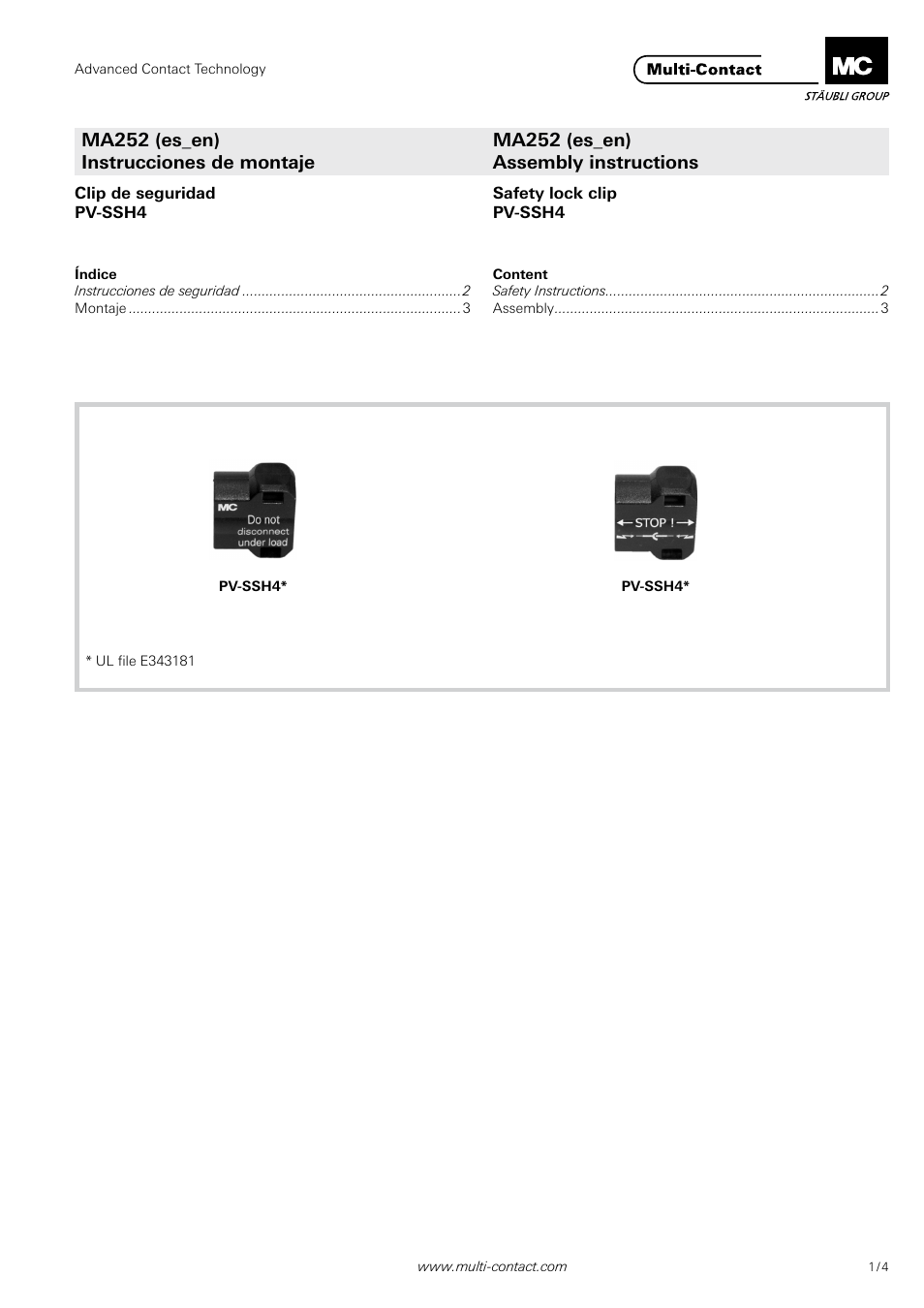 Multi-Contact MA252 User Manual | 3 pages