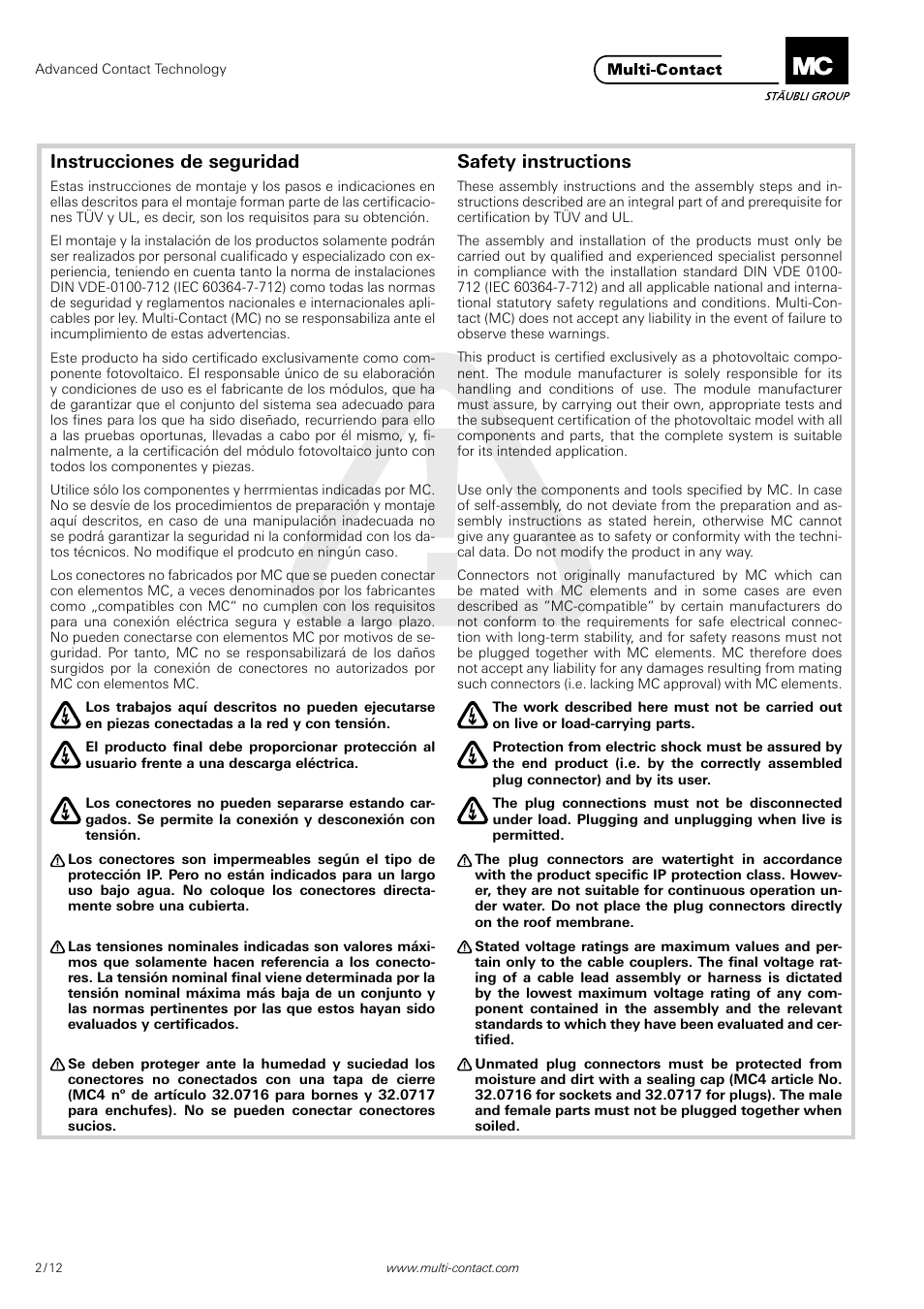 Instrucciones de seguridad safety instructions | Multi-Contact MA255 User Manual | Page 2 / 12