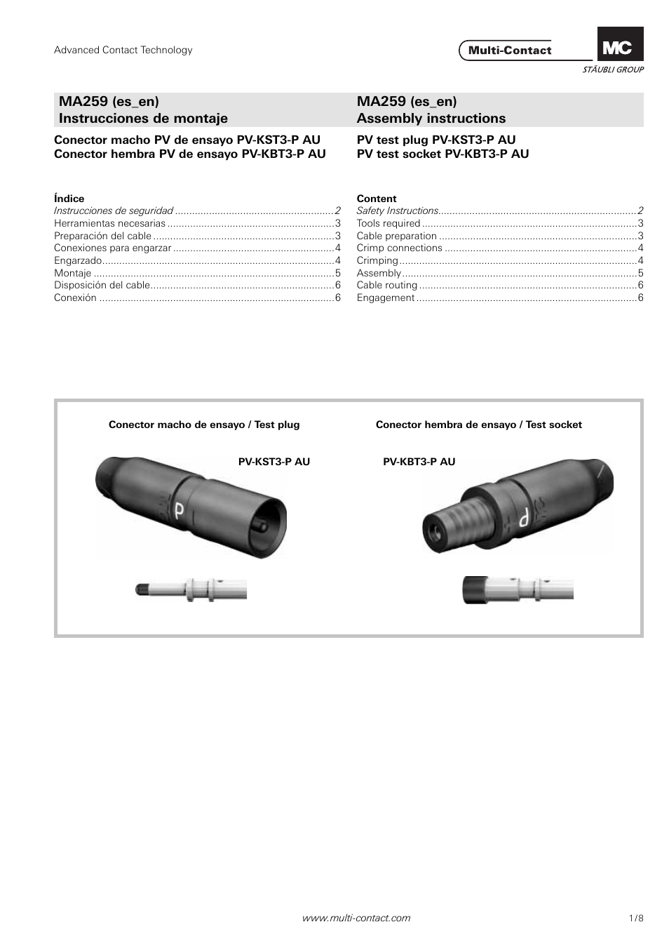 Multi-Contact MA259 User Manual | 8 pages