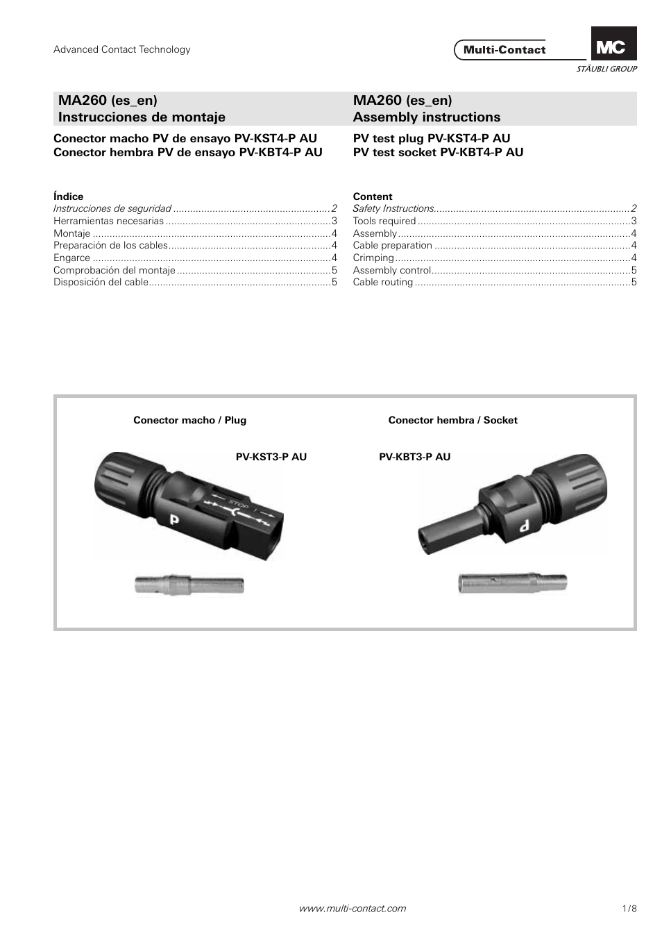 Multi-Contact MA260 User Manual | 8 pages