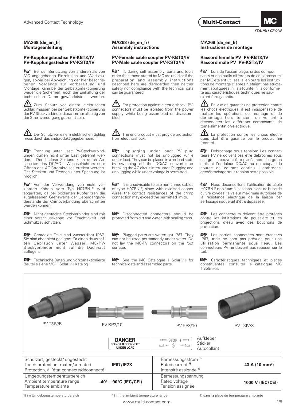 Multi-Contact MA268 User Manual | 8 pages