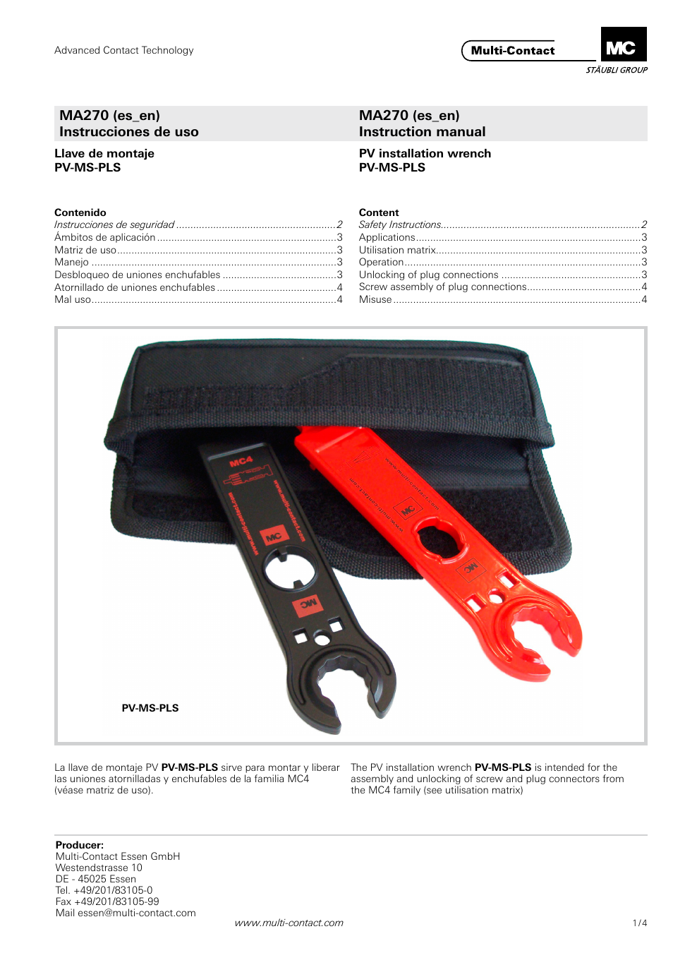 Multi-Contact MA270 User Manual | 4 pages